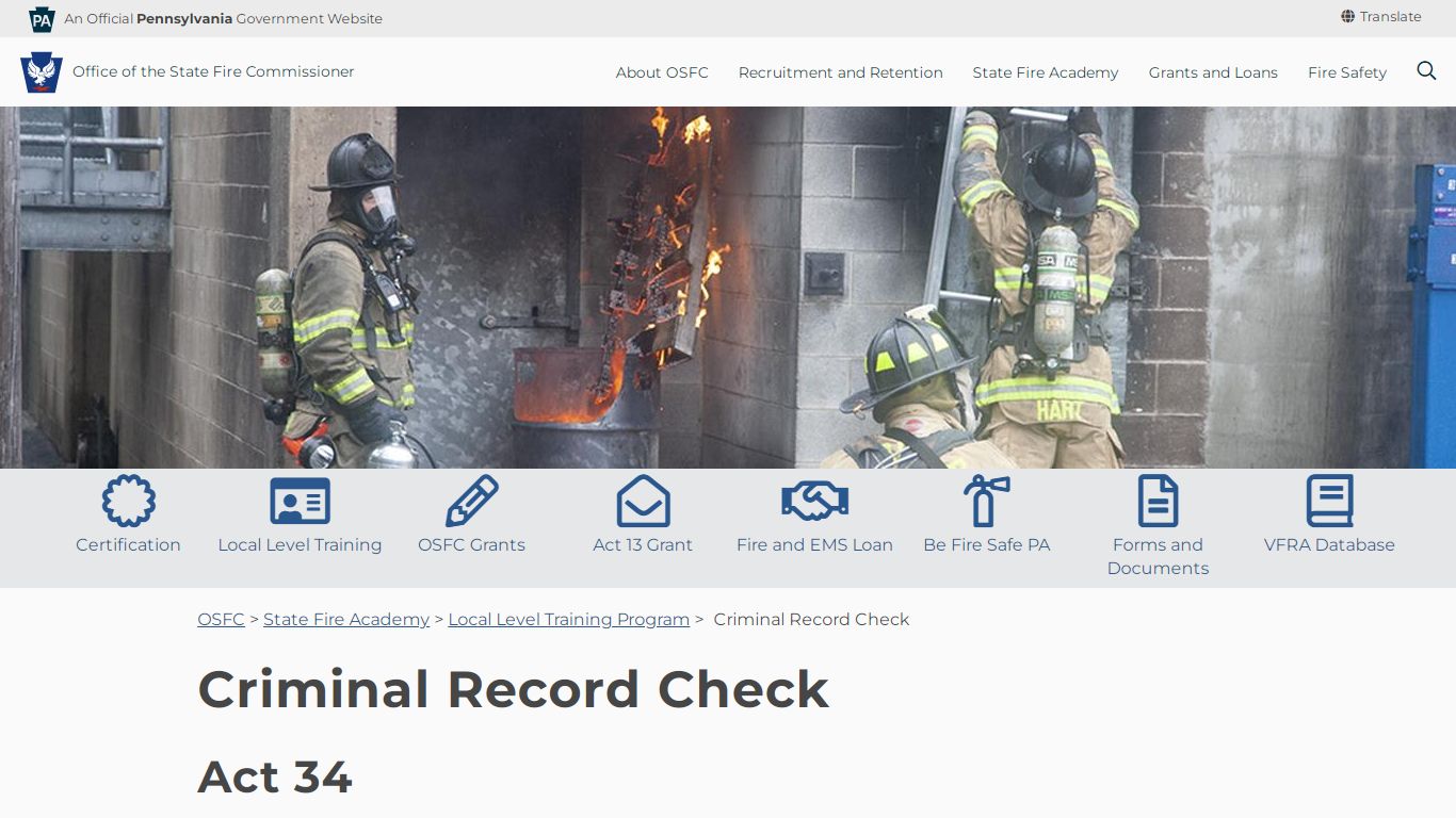 Criminal Record Check - Office of the State Fire Commissioner